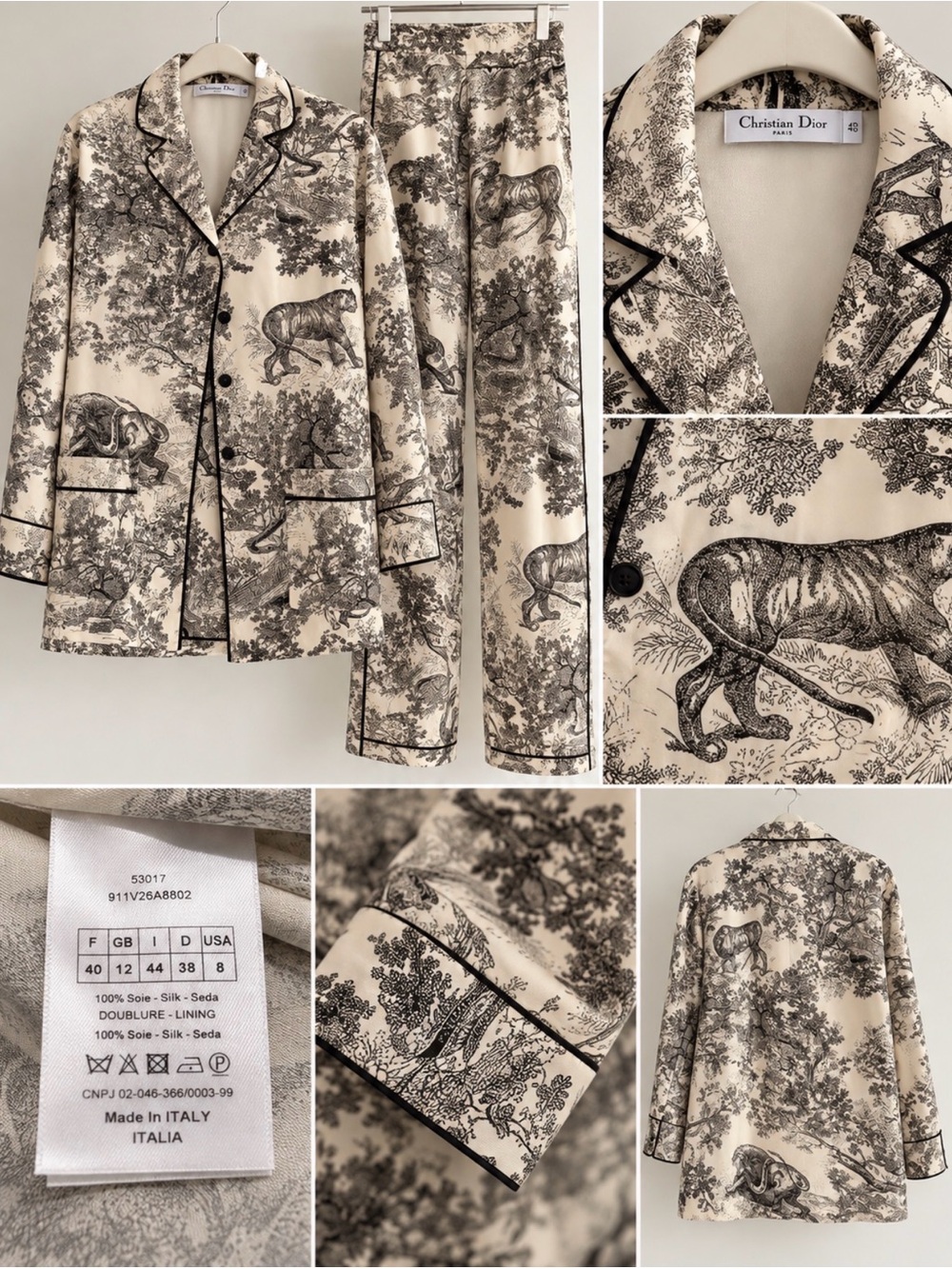 Dior Women's Cream and Black Printed Silk Jacket